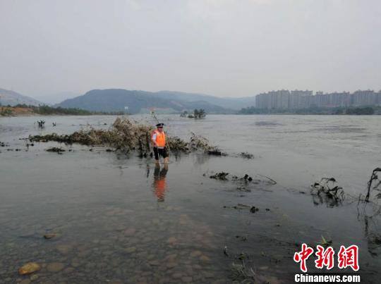 圖為森警在水中搜捕放生蛇。西雙版納州自然資源公安局提供