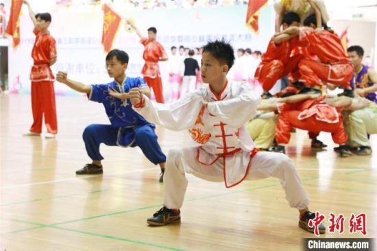 2019年國(guó)際五祖拳暨南少林傳統(tǒng)武術(shù)大賽開(kāi)幕式演出?！×挚?攝